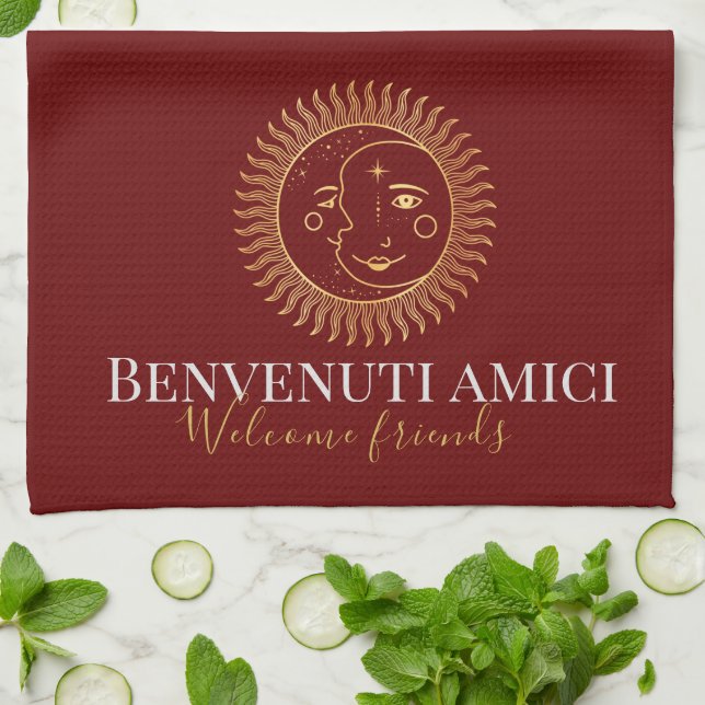 Linge De Cuisine Bienvenue Amis Anglais / Italien (Plié)