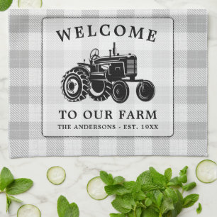 Linge De Cuisine Bienvenue Nom de famille Ferme Tracteur blanc Plai