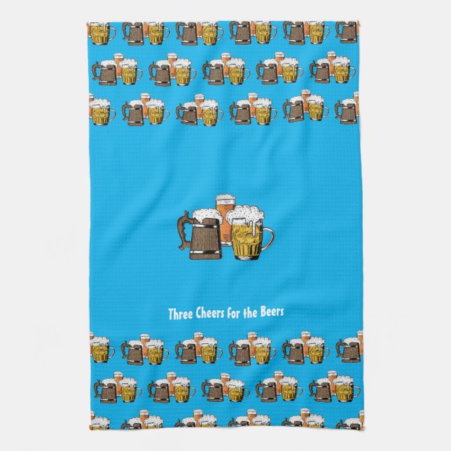 Linge De Cuisine Bières bleu cyan personnalisées (Vertical)