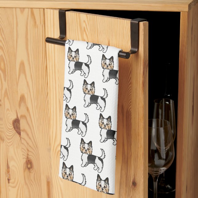 Linge De Cuisine Biewer Terrier mignon Motif de dessin de chien (Pliage en tiers)