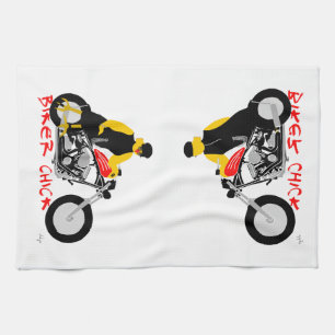 Linge De Cuisine BIKER CHICK assise sur sa moto