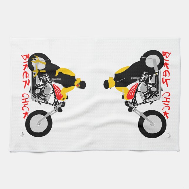 Linge De Cuisine BIKER CHICK assise sur sa moto (Horizontal)