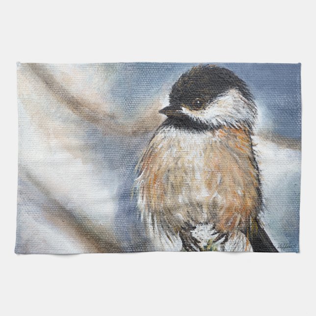 Linge De Cuisine Bizarre de poulet mignon Peinture hivernale (Horizontal)