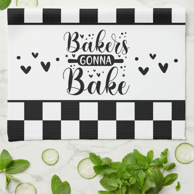 Linge De Cuisine Black and White À damiers Baker's Gonna Bake (Plié)