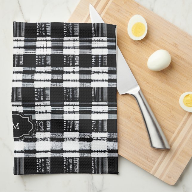 Linge De Cuisine Black and white buffalo plaid monogrammed (Quart Plié)