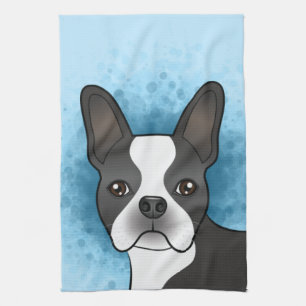 Linge De Cuisine Black Boston Terrier Cartographie Chien tête sur b