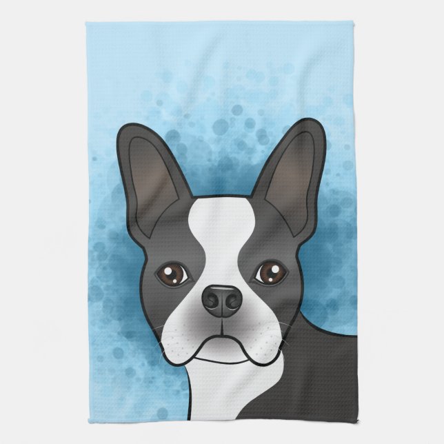 Linge De Cuisine Black Boston Terrier Cartographie Chien tête sur b (Vertical)