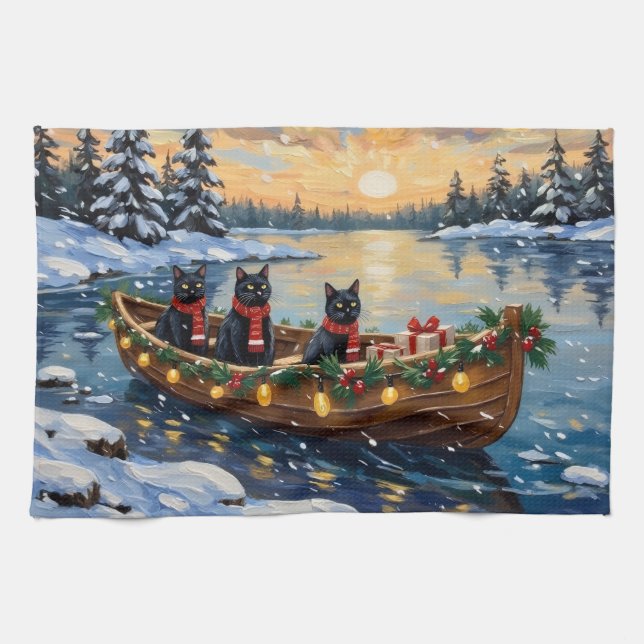 Linge De Cuisine Black Cat Christmas Boat Holiday (Horizontal)