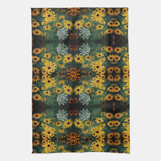 Linge De Cuisine Black Eyed Susan Flowers Abstrait Motif (Vertical)
