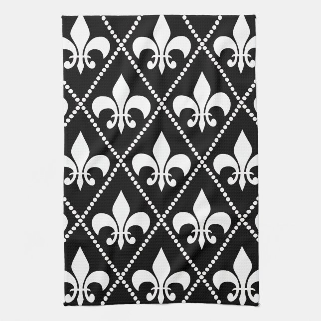 Linge De Cuisine Black Fleur de Lis (Vertical)