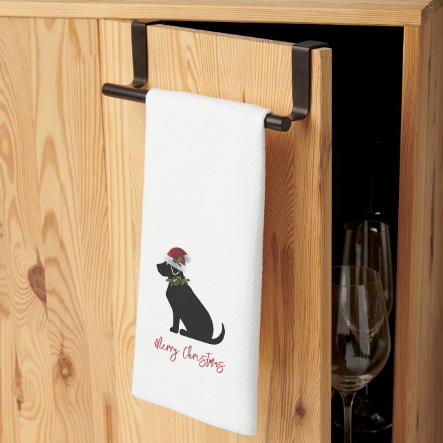 Linge De Cuisine Black Lab Joyeux Noël Silhouette Fun Moderne (Pliage en tiers)