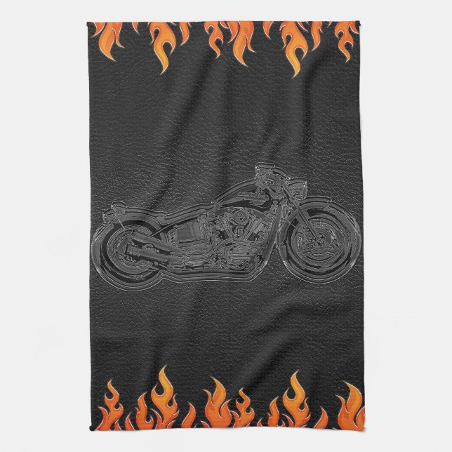 Linge De Cuisine Black Leather Orange Flames (Vertical)