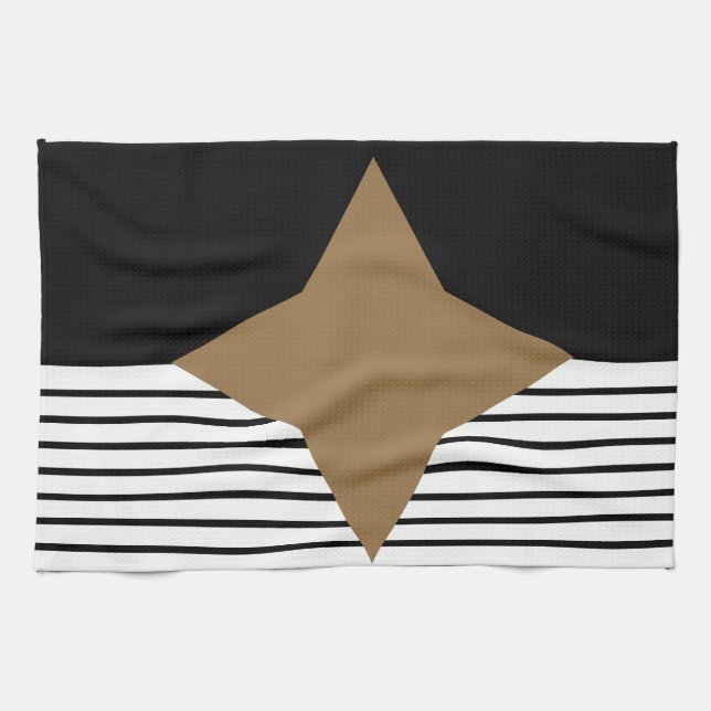 Linge De Cuisine Black White Colorblock & Brown Diamond (Horizontal)