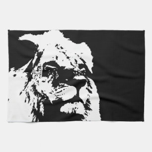 Linge De Cuisine Black & white lion pop art