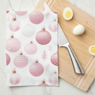 LINGE DE CUISINE BLANC AVEC ROSE PASTEL & ORNEMENTS BLANCS