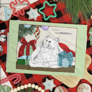 Linge De Cuisine Blanc Chat Noël Ornements drôle