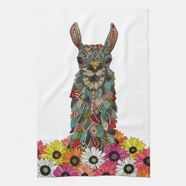Linge De Cuisine blanc d'amour de marguerite de lama (Vertical)