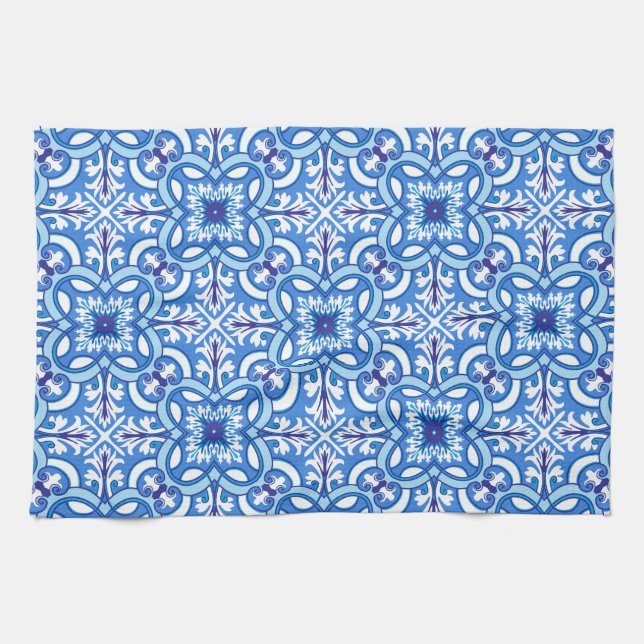 Linge De Cuisine 🤍 💙 Blanc et bleu Porto Azulejos (Horizontal)