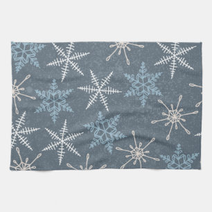 Linge De Cuisine Blanc Étoiles Bleues Flocons de Neige Ciel Étoilé