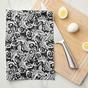Linge De Cuisine Blanc floral de noir de remous de motif de Paisley