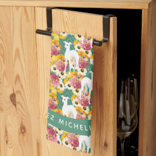 Linge De Cuisine Blanc italien Greyhounds ou Whippets Floral