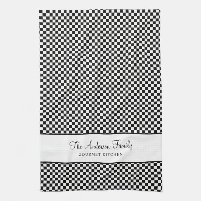 Linge De Cuisine Blanc Noir Français Chèque Pays Gourmande (Vertical)