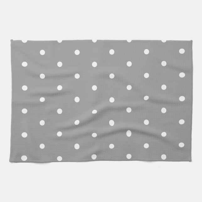 Linge De Cuisine Blanc sur Pois gris (Horizontal)