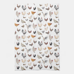 Linge De Cuisine Blancs de motif de poulet heureux