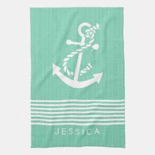 Linge De Cuisine Blancs & Monnaies Et Ancre Nautique Bateau