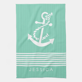 Linge De Cuisine Blancs & Monnaies Et Ancre Nautique Bateau