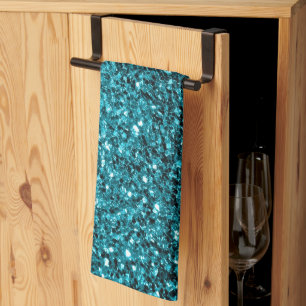Linge De Cuisine Bleu aqua brillant faux paillettes scintille
