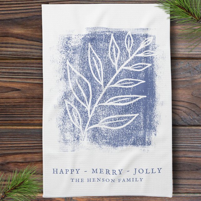 Linge De Cuisine Bleu Artistique Blanc Twig Famille Noël (Créateur téléchargé)
