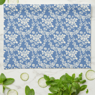 Linge De Cuisine Bleu Blanc Floral Motif Botanique Chic