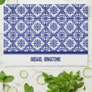 Linge De Cuisine Bleu blanc motif floral inspiré méditerranéen
