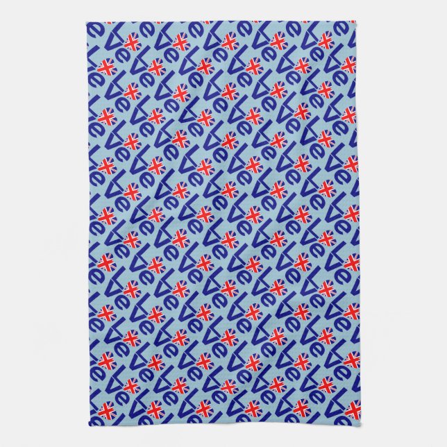 Linge De Cuisine Bleu Bleu AMOUR Carrelé UK Coeur Drapeau (Vertical)