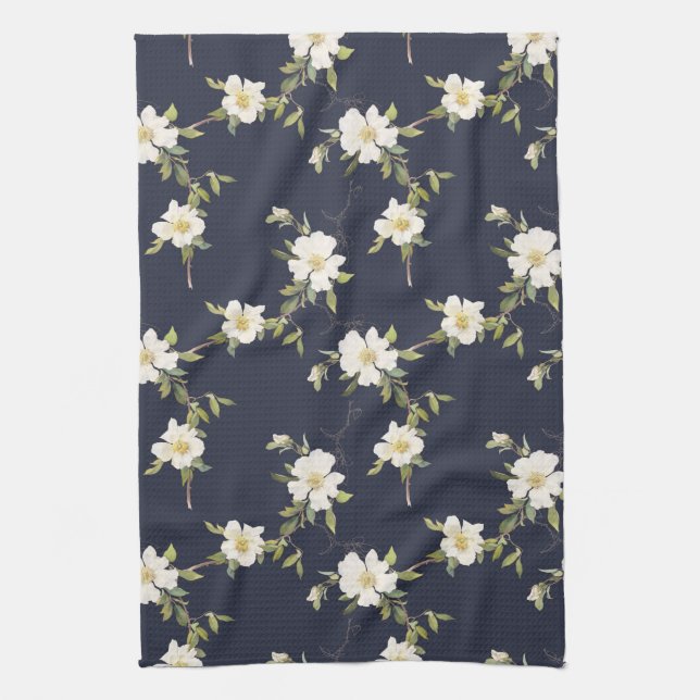 Linge De Cuisine Bleu bleu floral (Vertical)