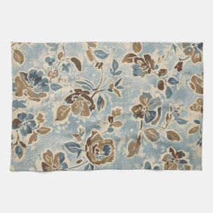 Linge De Cuisine Bleu Brun Marron Floral Rustique
