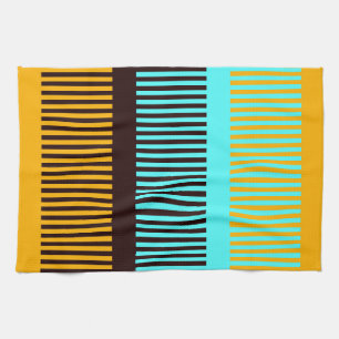 Linge De Cuisine Bleu ciel jaune marron rayures