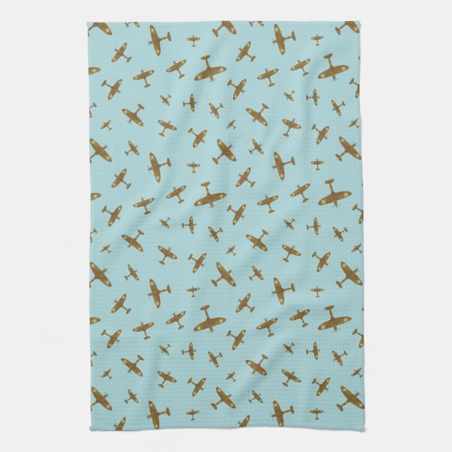 Linge De Cuisine Bleu clair Spitfire War Plane Patterned (Vertical)