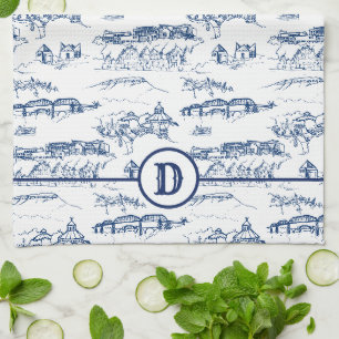 Linge De Cuisine Bleu de Chattanooga Toile de monogramme