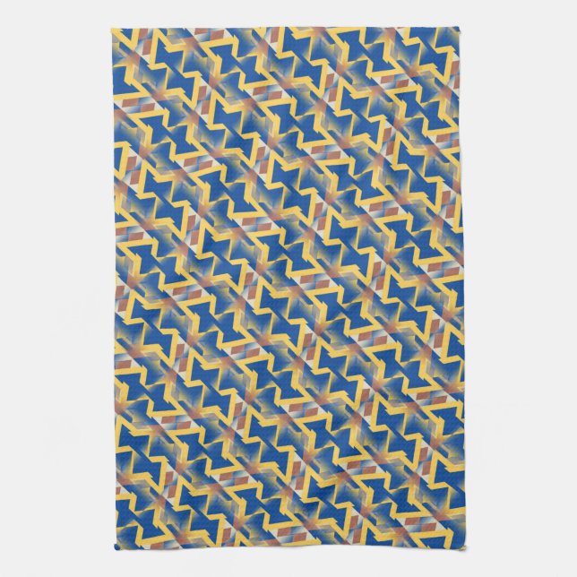 Linge De Cuisine Bleu de marine + Motif triangle Abstrait jaune (Vertical)