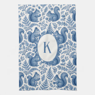 Linge De Cuisine Bleu de monogramme Chinoiserie Écureuil Forêt