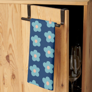 Linge De Cuisine Bleu doux fleuris sur la marine