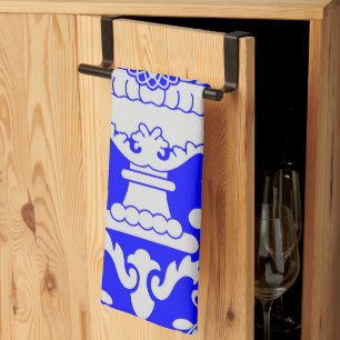 Linge De Cuisine Bleu et blanc Damas motif floral élégant