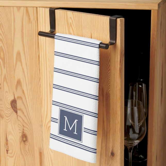 Linge De Cuisine Bleu et blanc de marine, rayures modernes (Pliage en tiers)