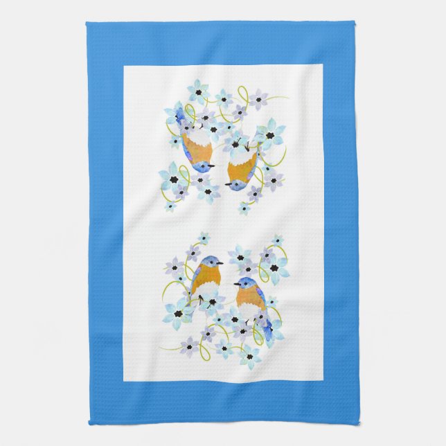 Linge De Cuisine Bleu et fleurs aquarelle Tea Towa (Vertical)