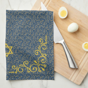 Linge De Cuisine Bleu et or ton baroque Flourdissant lavage de main