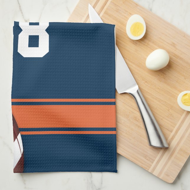 Linge De Cuisine Bleu et Orange Grille Jersey Fer Football (Quart Plié)