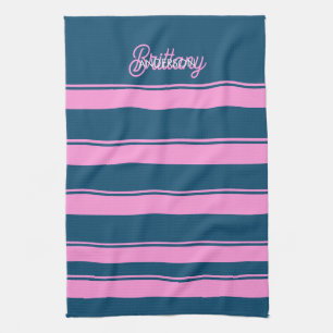 Linge De Cuisine Bleu et rose Motif  personnalisé