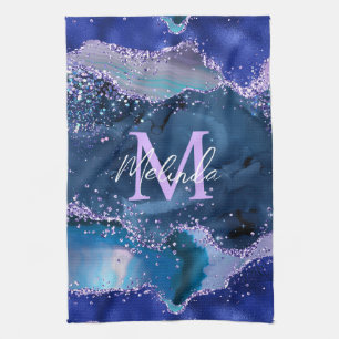 Linge De Cuisine Bleu foncé et violet Parties scintillant Agate océ